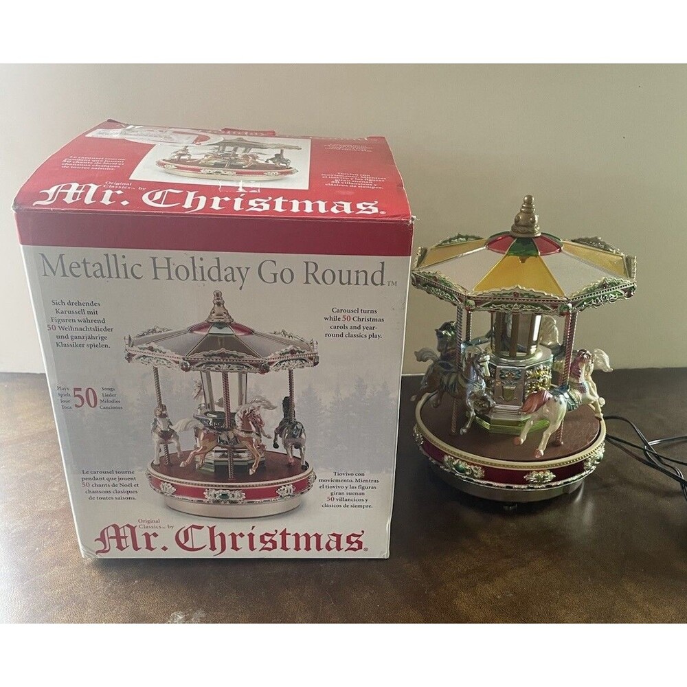 Mr. Christmas Metallic Holiday Go Around Musical Carousel Original Box